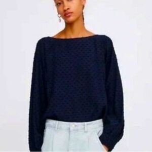 ZARA Swiss Dot Navy Blue Top